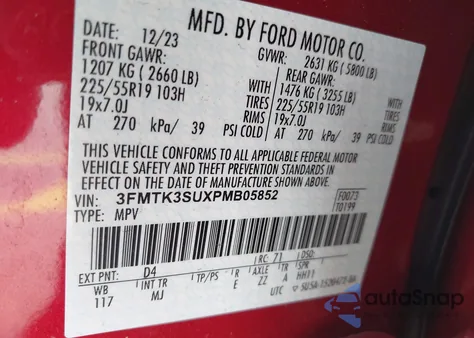 2023 Ford Mustang Mach-E Premium z USA, uszkodzony, nr VIN 3FMTK3SUXPMB05852